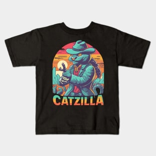 Vintage Catzilla Funny Cat Destroy Kids T-Shirt